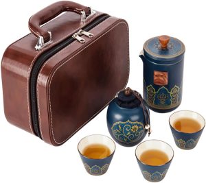 ست لیوان دمنوش سرامیکی لاکچری کیف چرمی T68