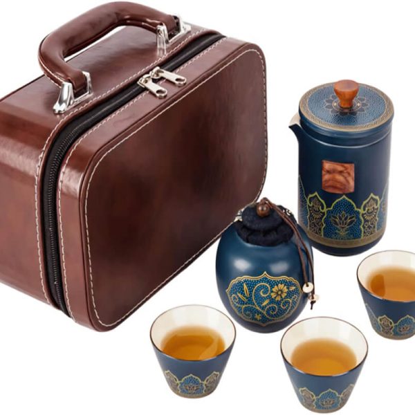 ست لیوان دمنوش سرامیکی لاکچری کیف چرمی T68