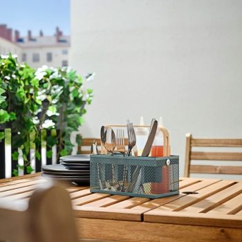 ارگانایزر و جا ادویه ای فلزی توری سبز با دسته چوبی رومیزی