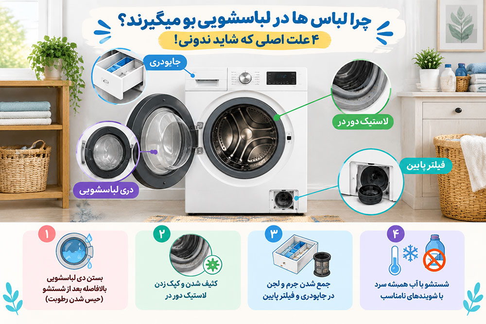 چرا لباس ها در لباسشویی بو میگیرند