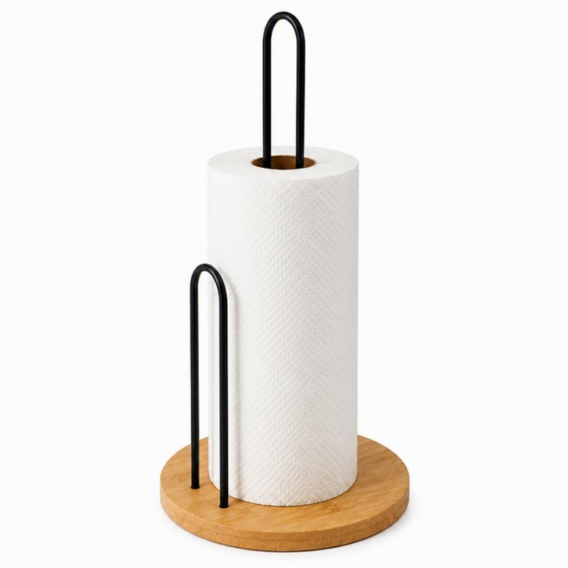 LK48 Metal Paper Towel Holder with Wooden Base (1) جا دستمال رولی فلزی پایه چوبی LK48