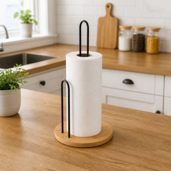 جا دستمال رولی فلزی پایه چوبی LK48