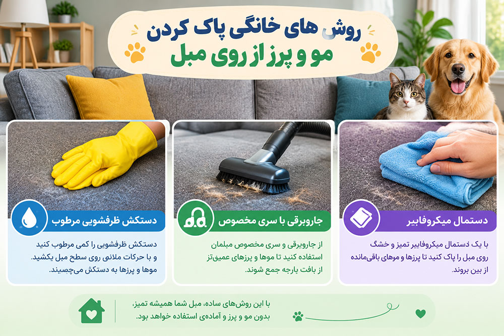 روش های خانگی پاک کردن مو و پرز از روی مبل